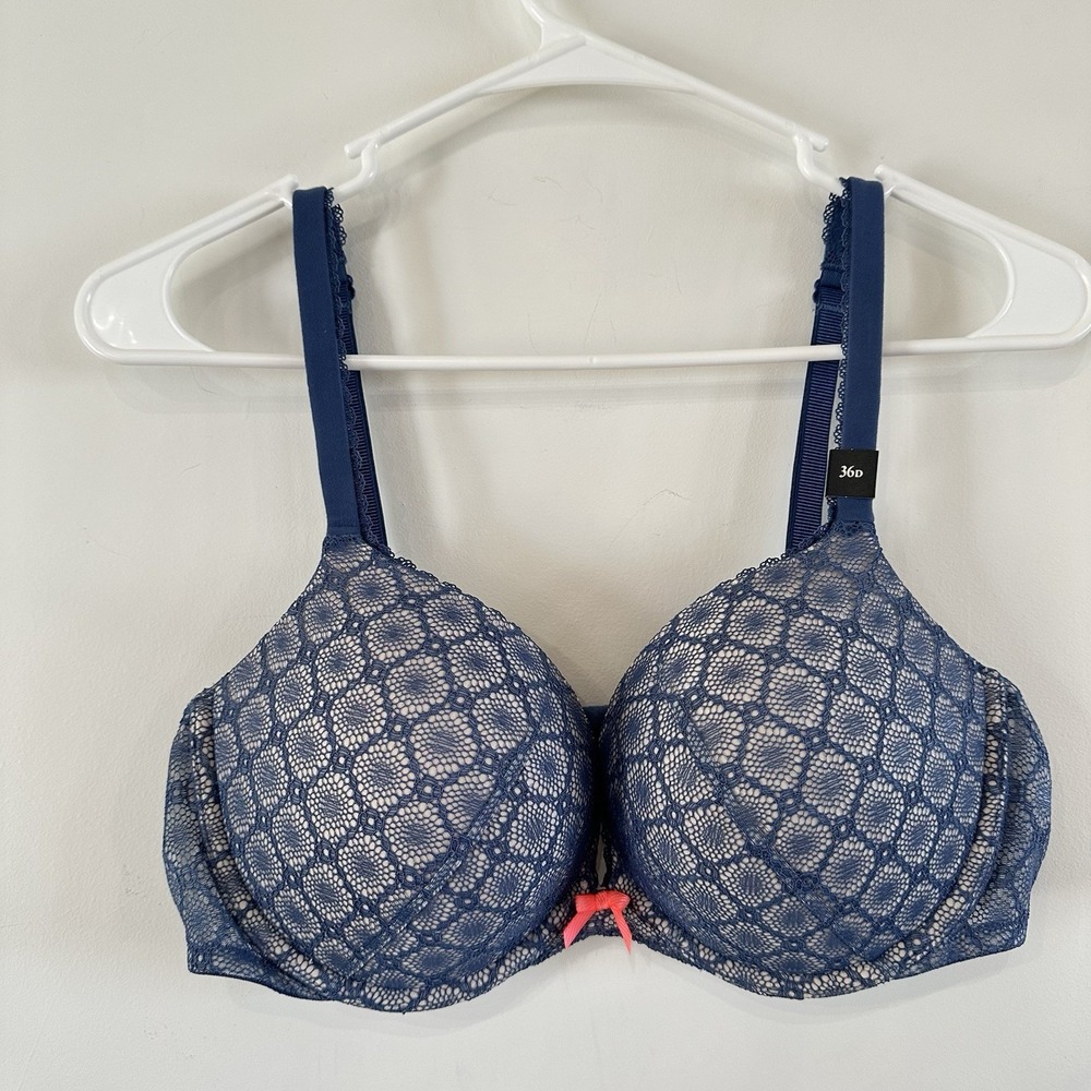 Women's Body By‎ Victoria Blue Lace Push Up Bra 36D New NWT